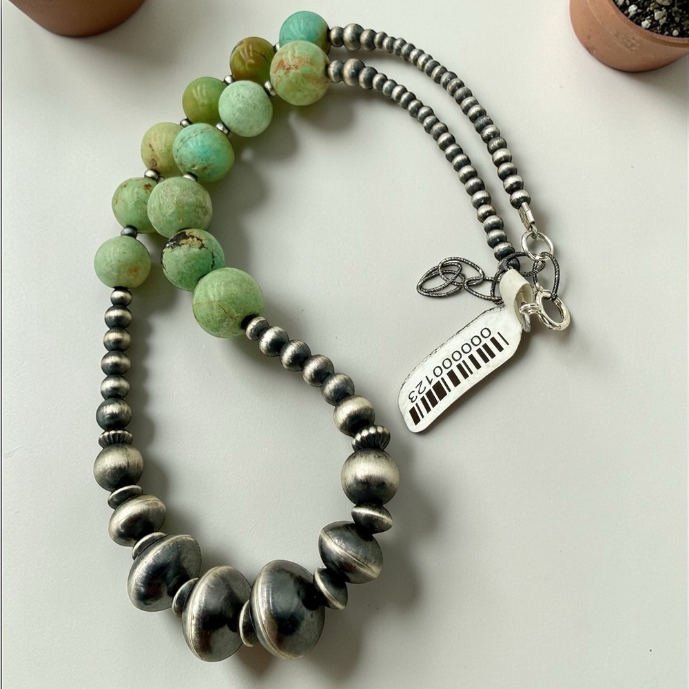 NWT Navajo Sterling Silver & Turquoise Beaded Necklace 18–20” Navajo Pearls - Picture 15 of 17